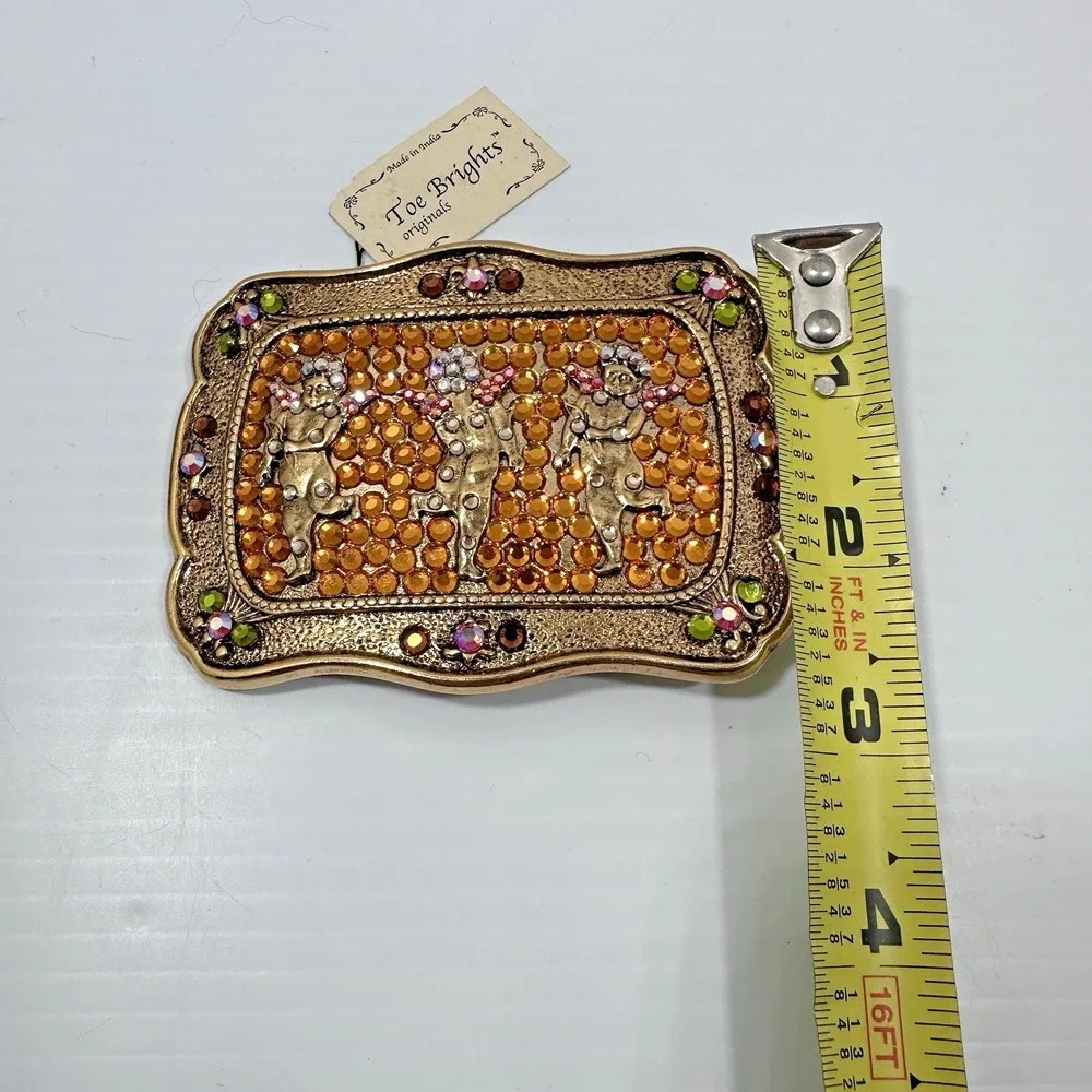 Toe Brights Cherub Angel Rhinestone Belt Buckle Gold Tone Made In India